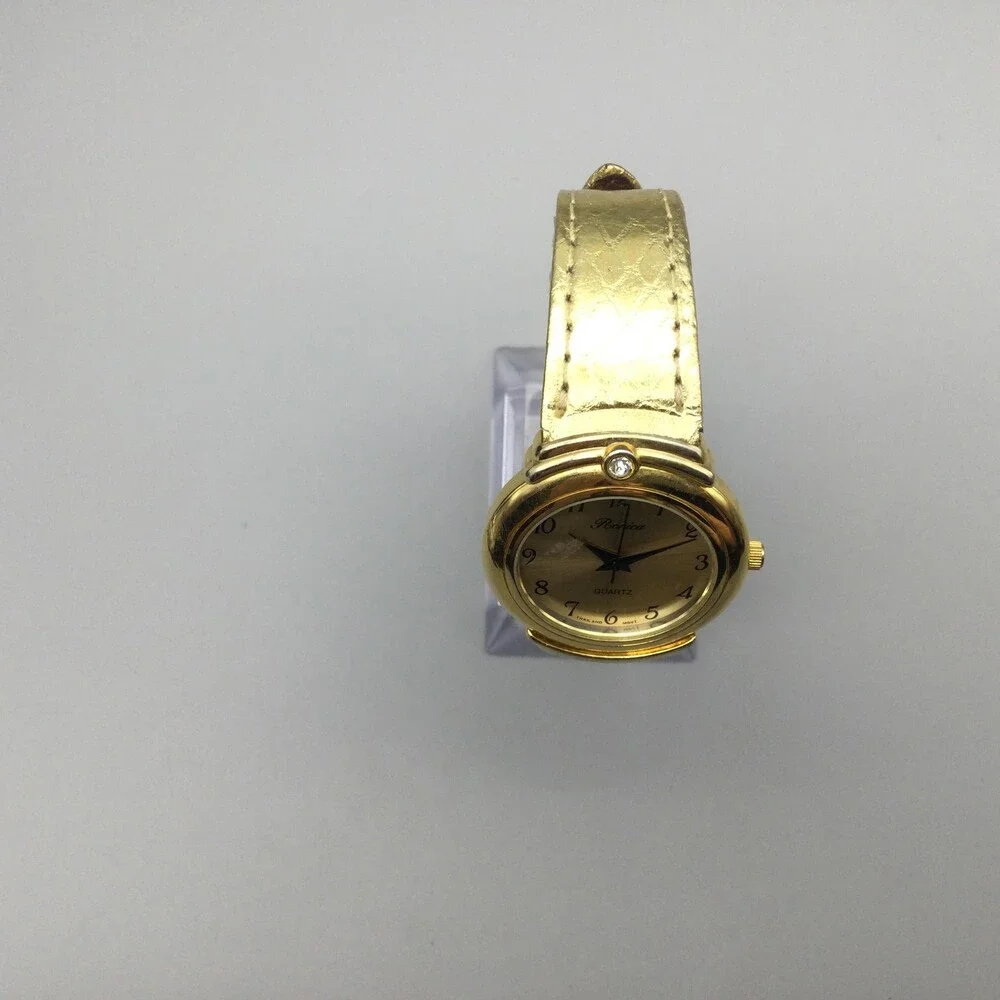 Vintage Ronica Womens Watch 31mm Gold Tone Gem Leather New Battery